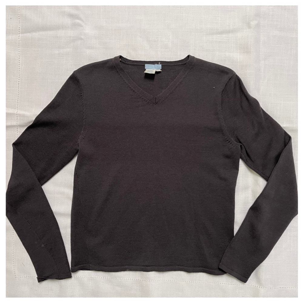 VTG Urchin Mark Eisen Brown Merino Wool Knit V-Neck Pullover Sweater | B39